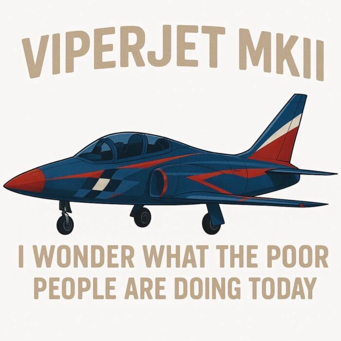A stylized fighter jet with the text "VIPERJET MKII" and a provocative caption.