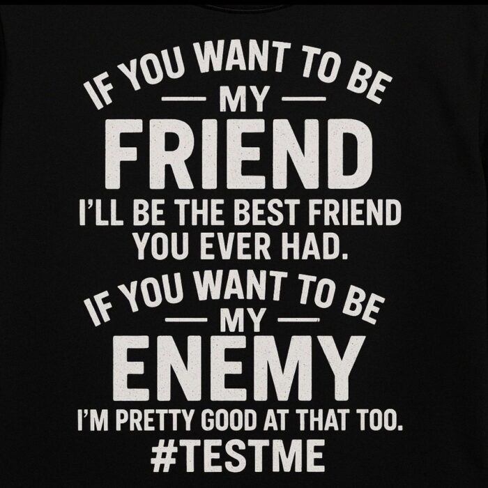 Text on black background about friendship and enmity.