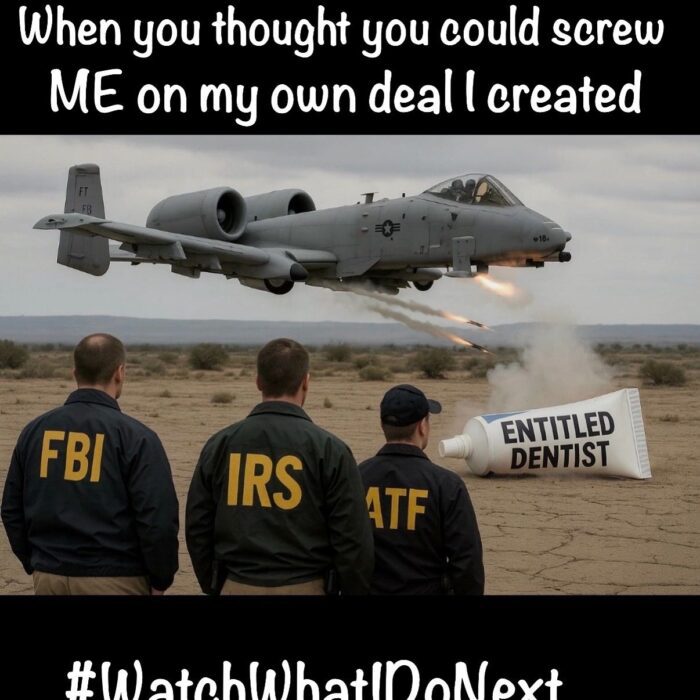 FBI, IRS, and ATF agents watching an aircraft with a caption about entitlement and deals.