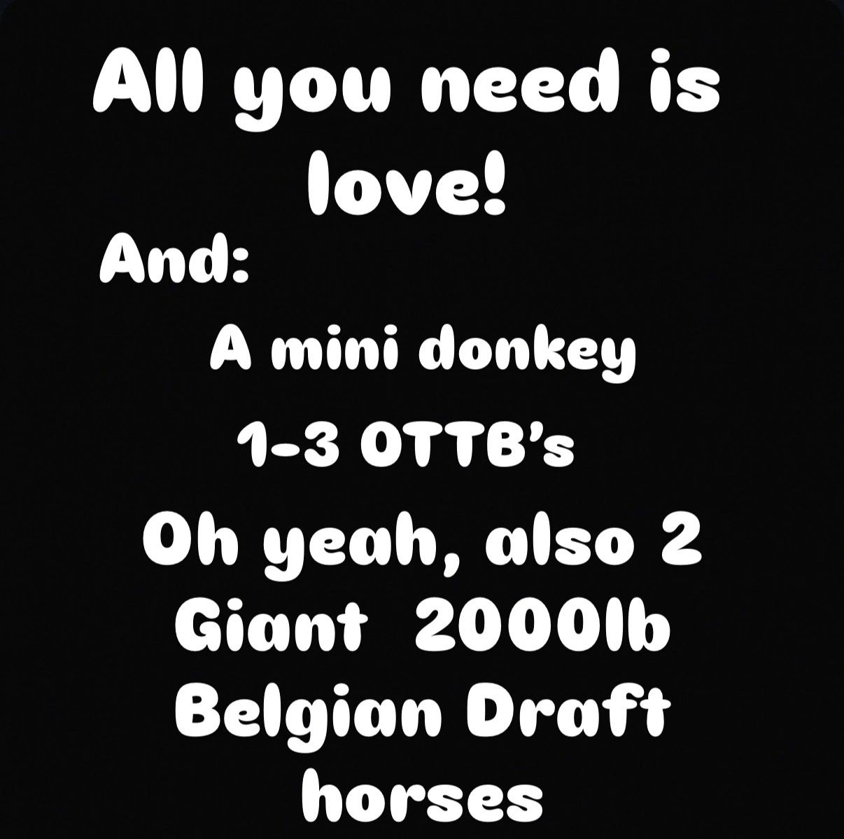 A playful text image about love and donkeys with quirky humor.