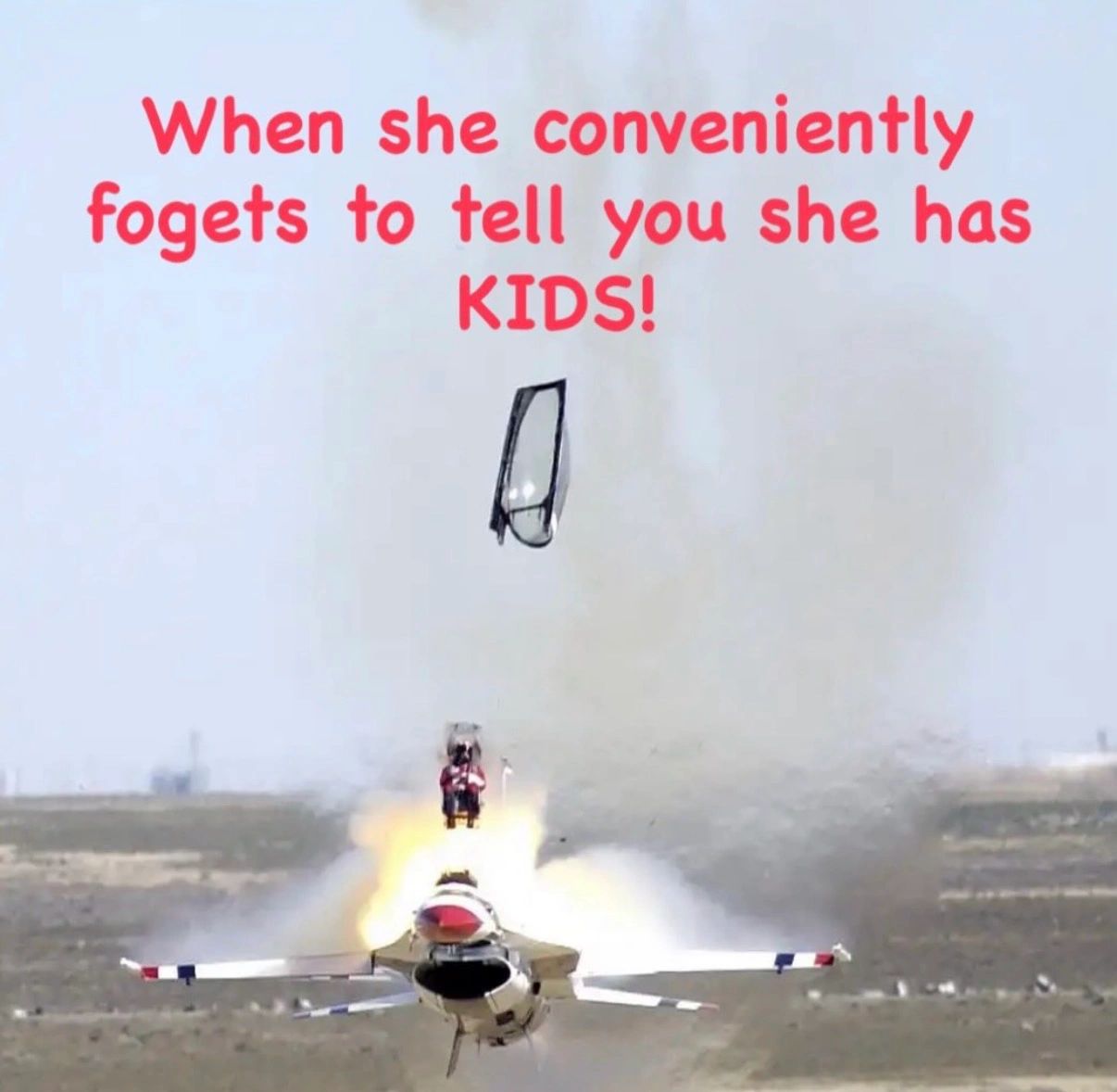 Jet with a baby bottle and caption about kids.